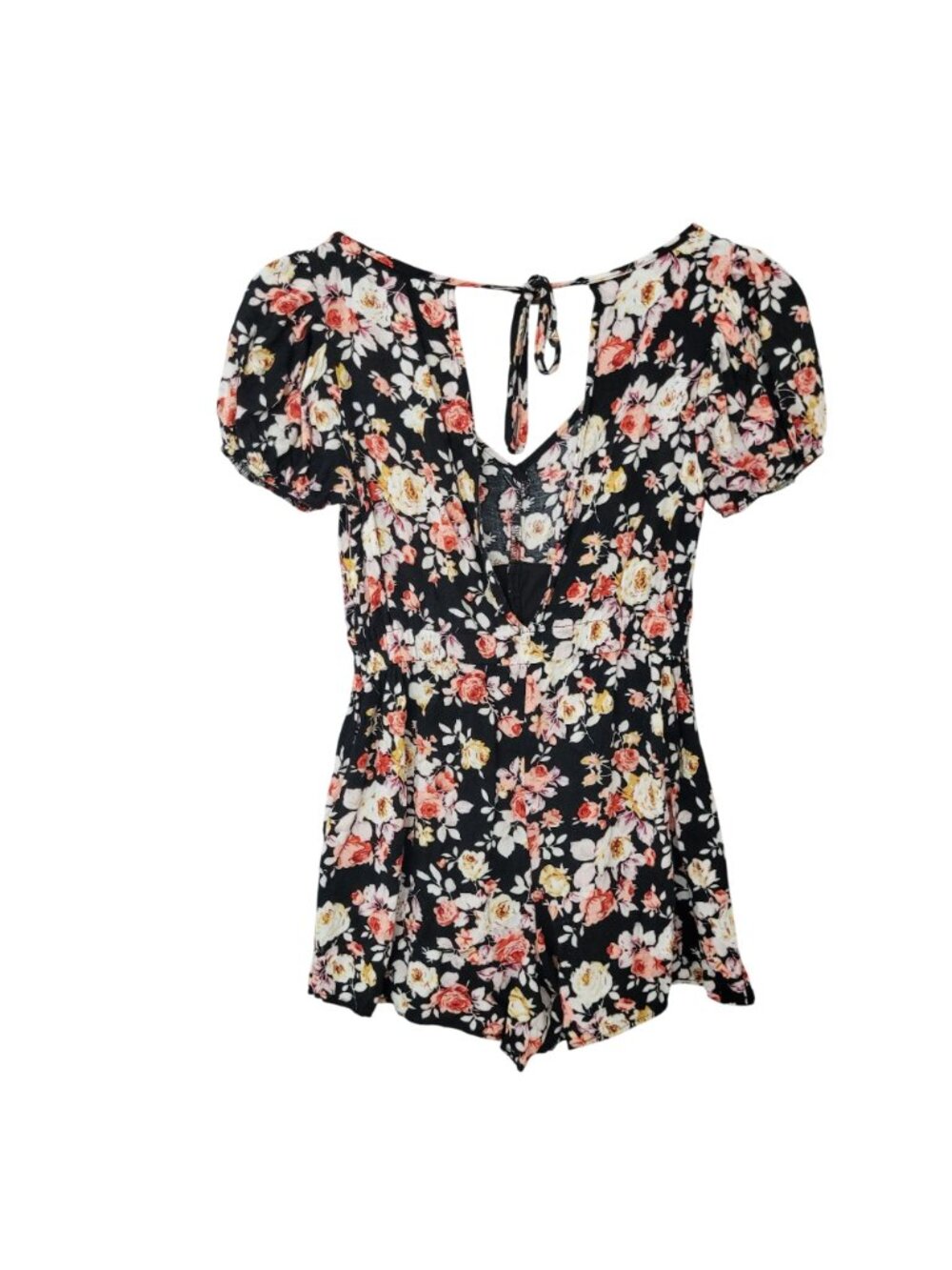 Louna Black Floral Romper Womens Size S Puff Sleeve Summer Party - Picture 2 of 7